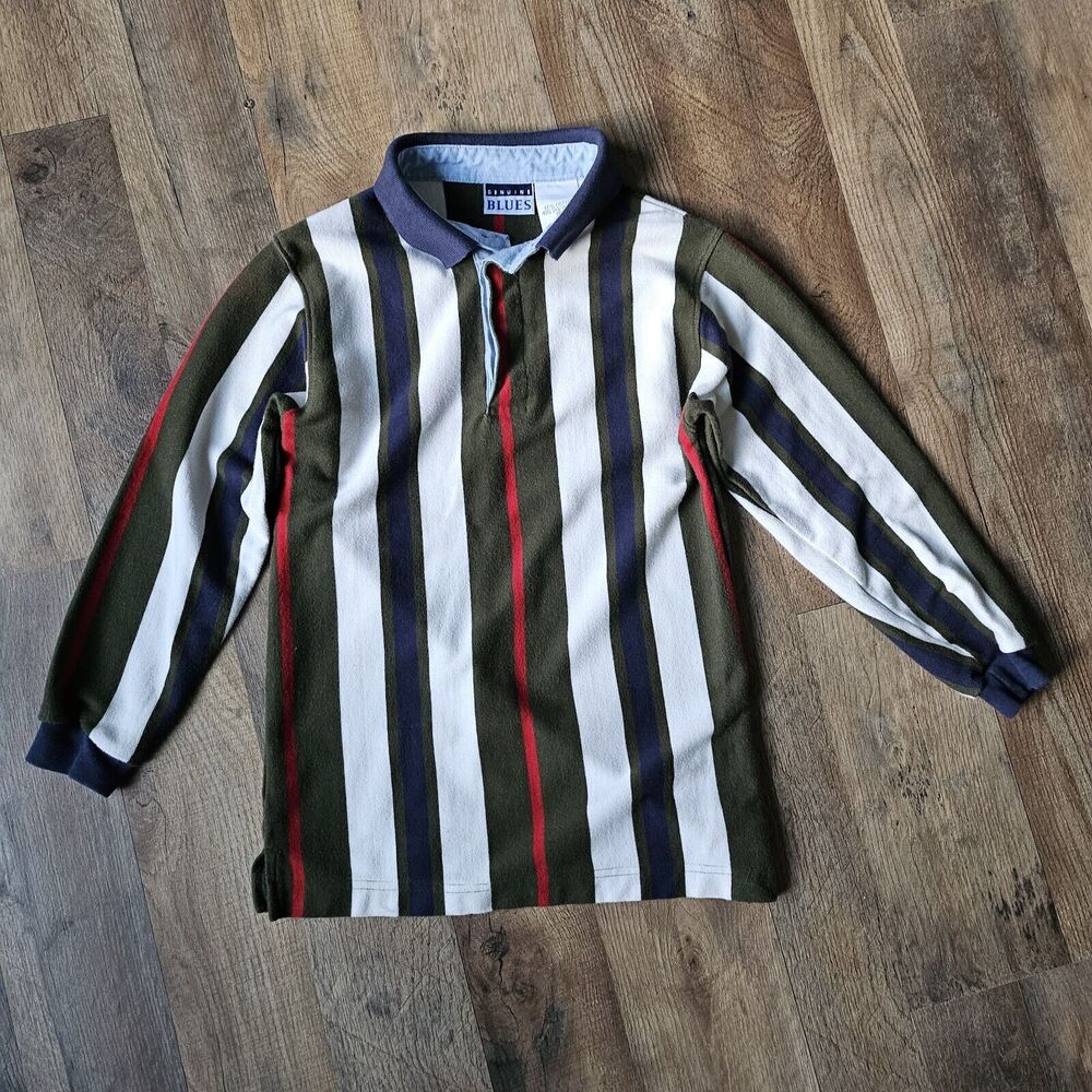 Vintage boy's Genuine Blues Brand striped polo shirt, size 8, long sleeve, EUC.
